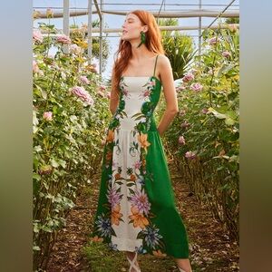 Farm Rio Off-White Sweet Bloom Dreamscape  Midi Dress